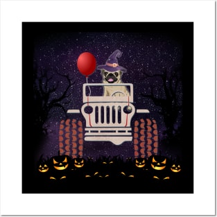 JP Scared Pug in The Car Halloween Posters and Art